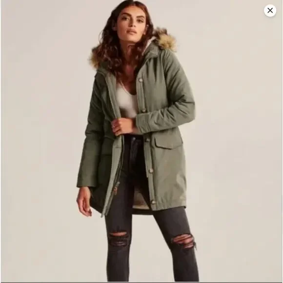 Abercrombie & Fitch Military Parka Coat Green Women's Small Gorpcore Utility - Picture 15 of 16